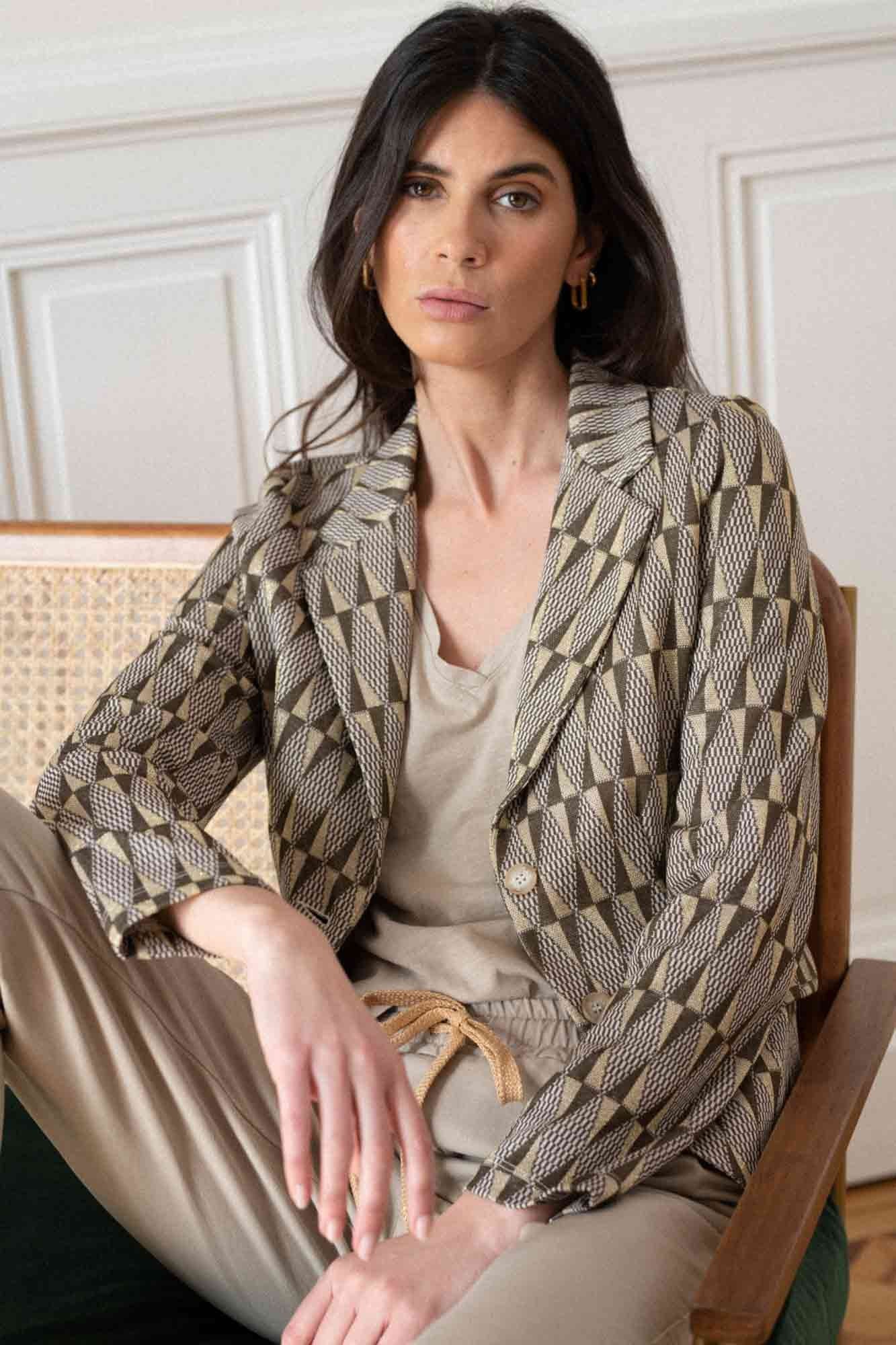 BLAZER GUSTAVE IMPRIMÉ JACQUARD KAKI