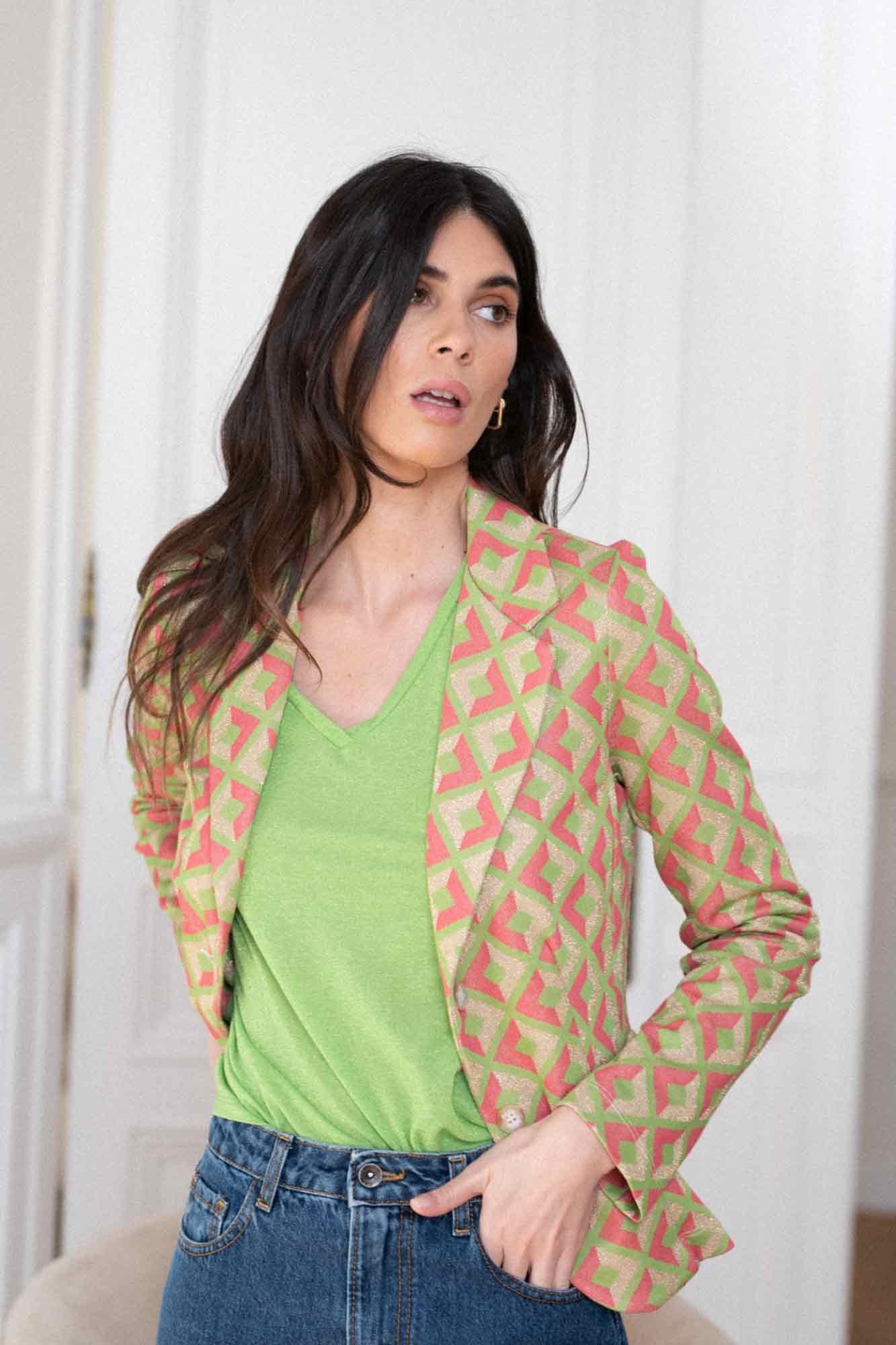 PINEDE GREEN JACQUARD PRINT GUSTAVE BLAZER
