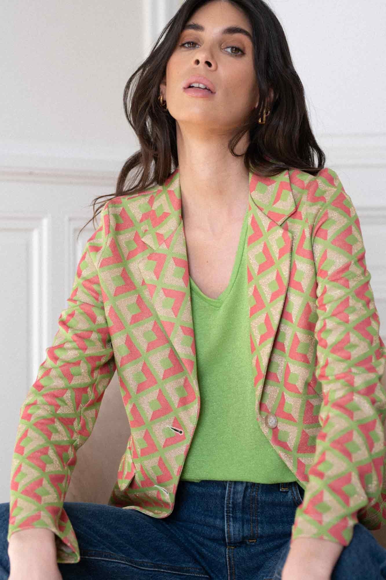 PINEDE GREEN JACQUARD PRINT GUSTAVE BLAZER