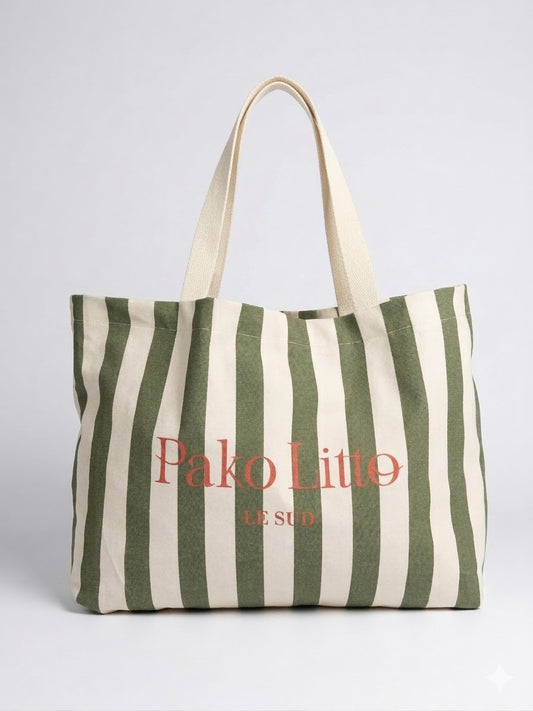 TOTE BAG À RAYURES VERT