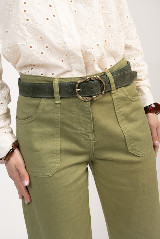 Ceinture en daim kaki