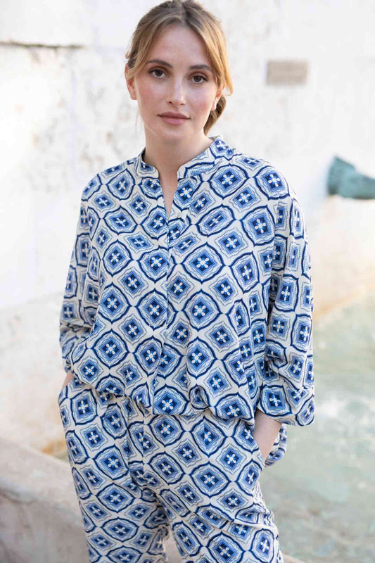 CHEMISE BEATRIZ IMPRIMÉ AZULEJOS BLEU