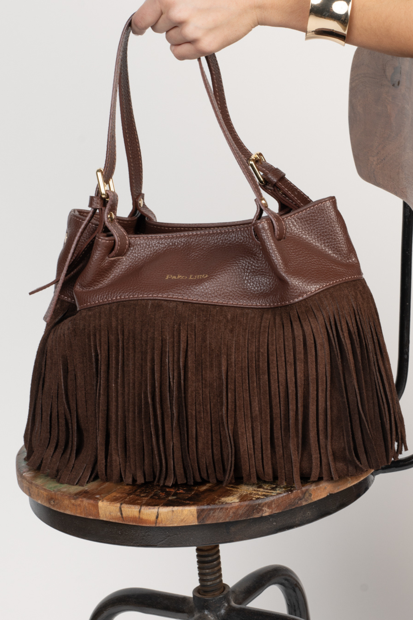 SAC EN CUIR À FRANGES ÉMERIC CHOCOLAT