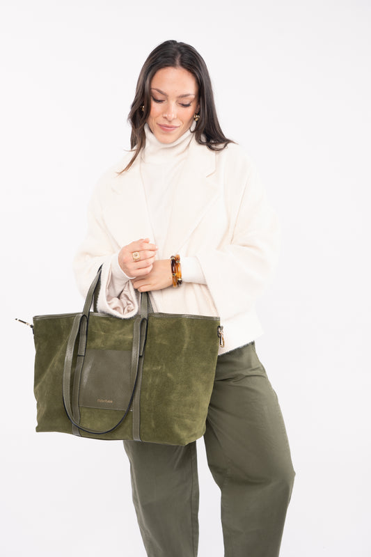 SAC CABAS EN CUIR KAKI ÉLISABETH