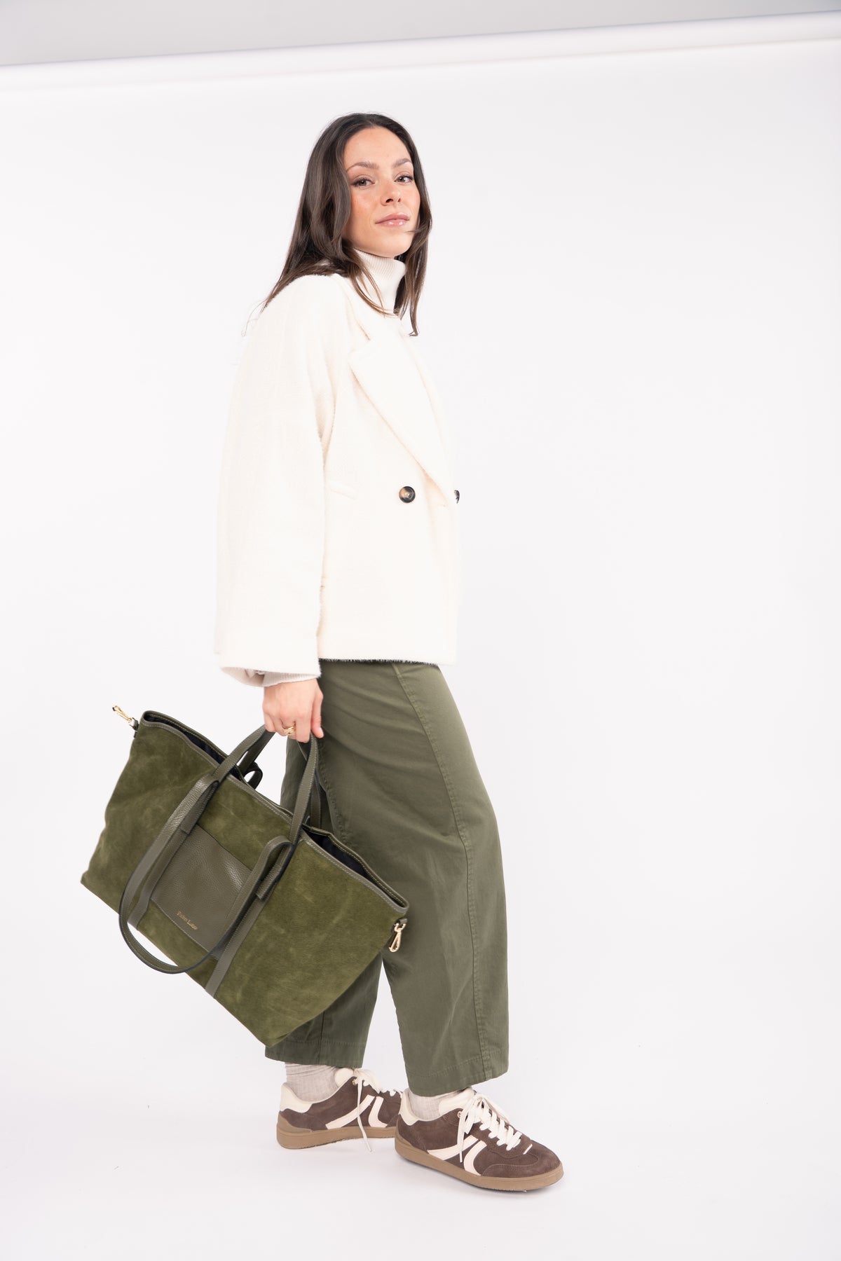 SAC CABAS EN CUIR KAKI ÉLISABETH