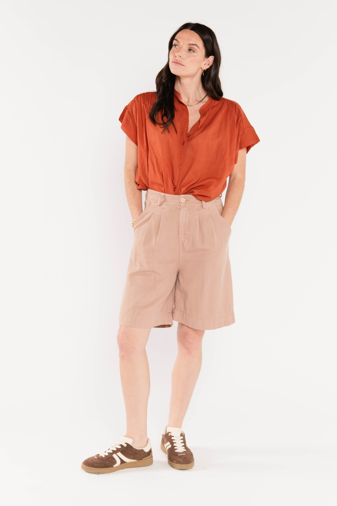 ÉLIETTE PLEATED BERMUDA SHORTS OLD ROSE