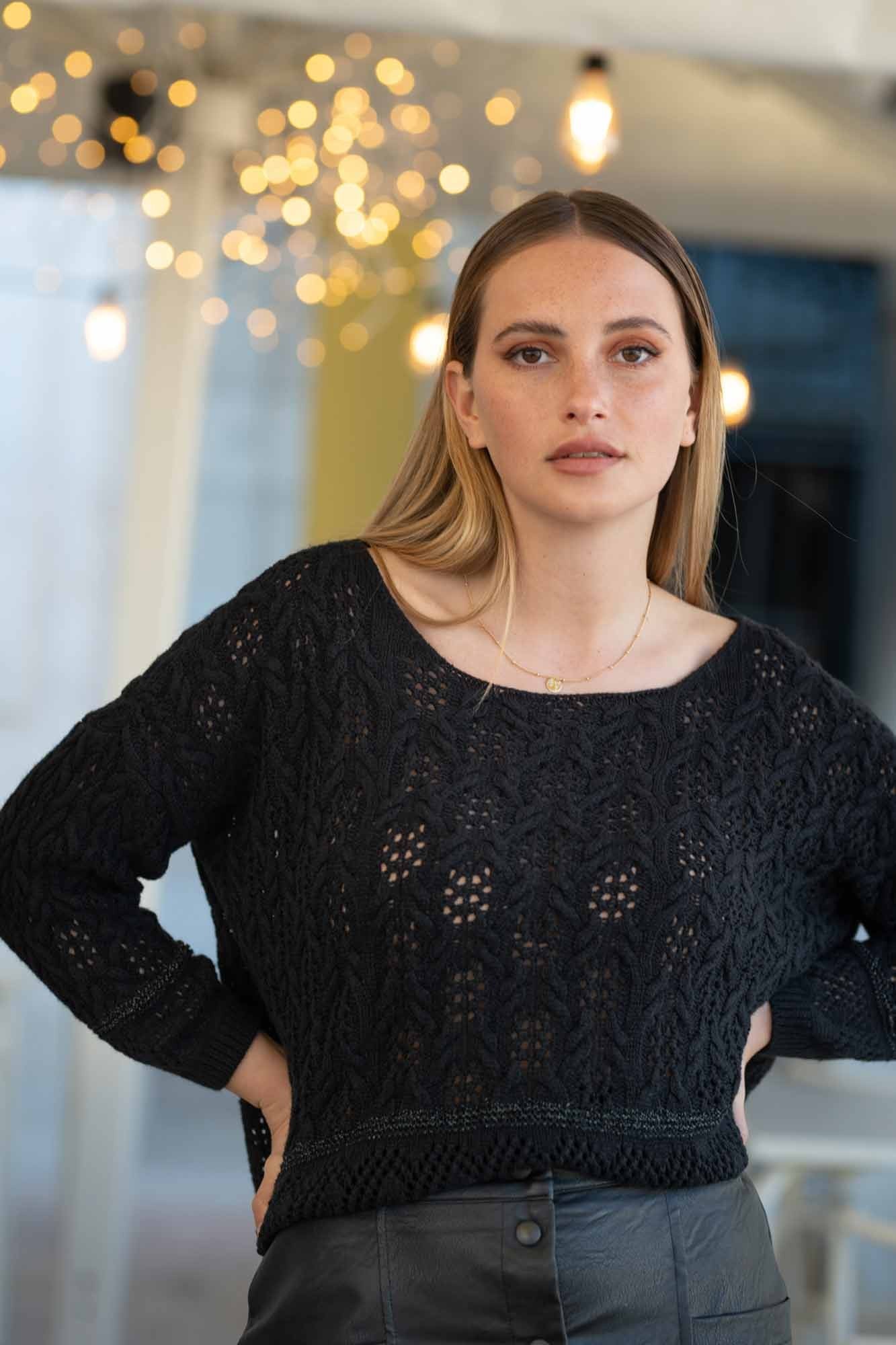 BRUNA BLACK OPENWORK CROCHET SWEATER