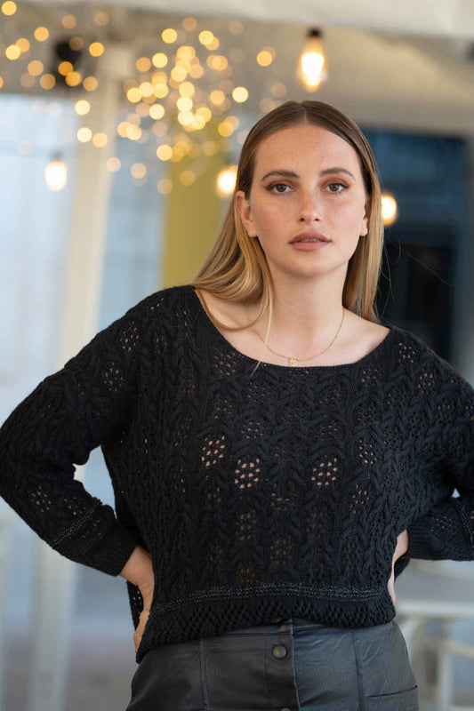 BRUNA BLACK OPENWORK CROCHET SWEATER