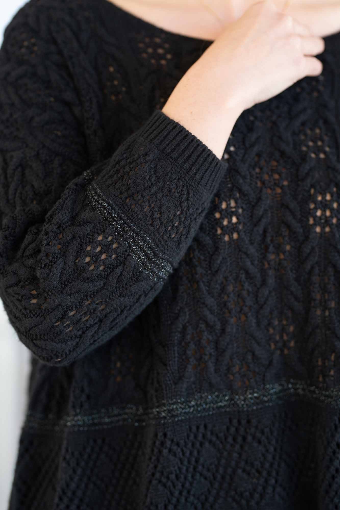 BRUNA BLACK OPENWORK CROCHET SWEATER