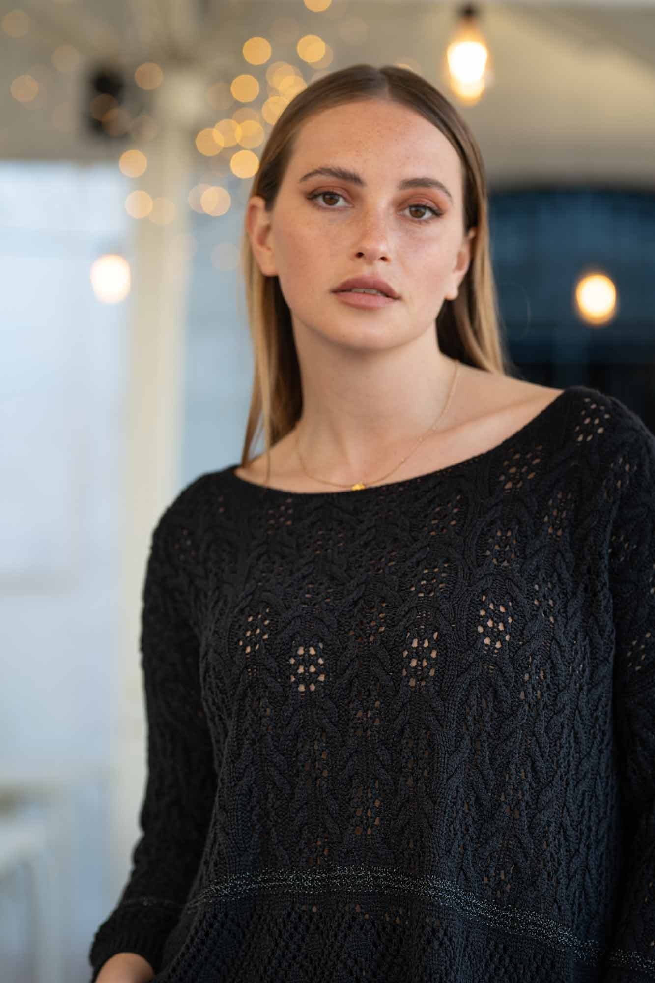 BRUNA BLACK OPENWORK CROCHET SWEATER