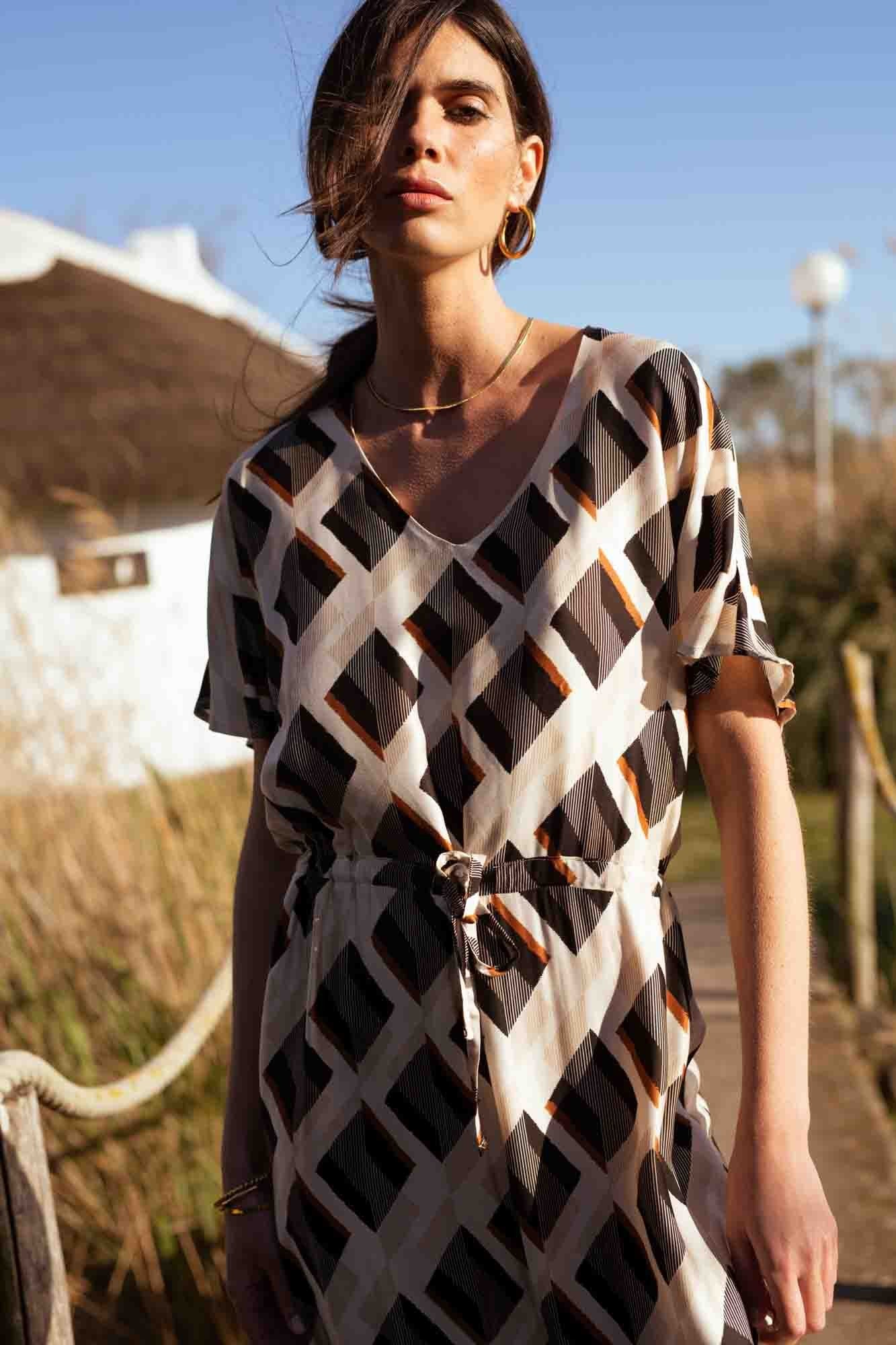 ROBE GRACE MI-LONGUE IMPRIMÉ TABAC NOIR
