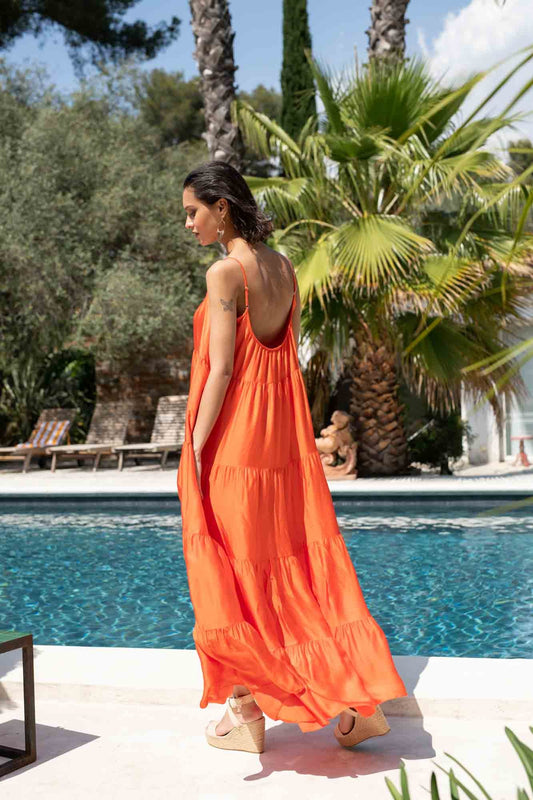 ROBE LONGUE VOLANT GABRIELLA ORANGE