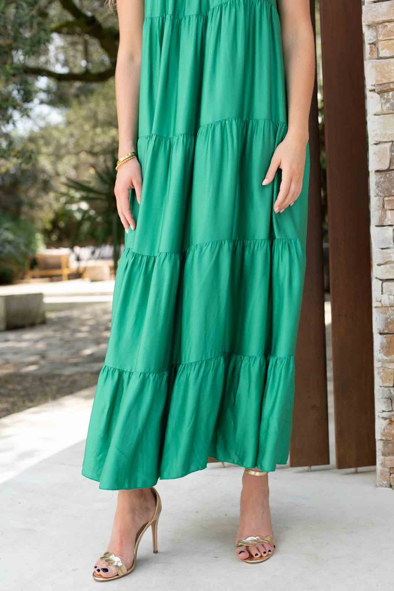 ROBE LONGUE VOLANT GABRIELLA VERT TROPICAL