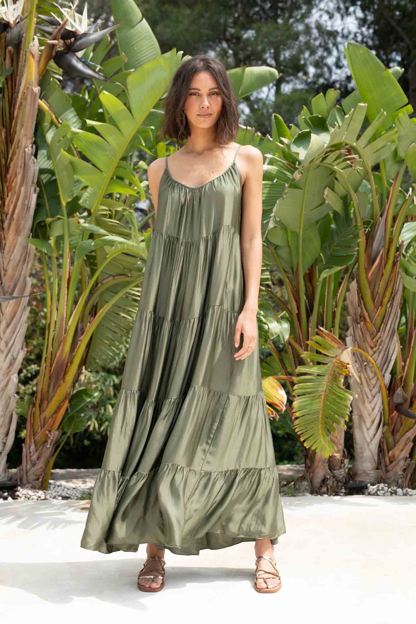 ROBE LONGUE VOLANT GABRIELLA KAKI
