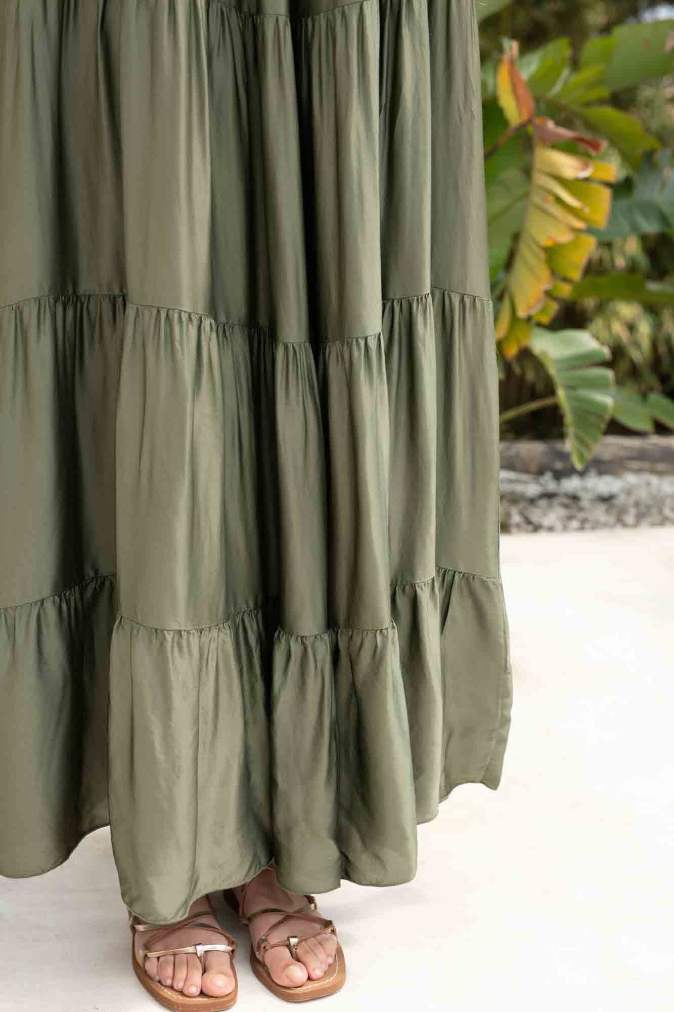 ROBE LONGUE VOLANT GABRIELLA KAKI