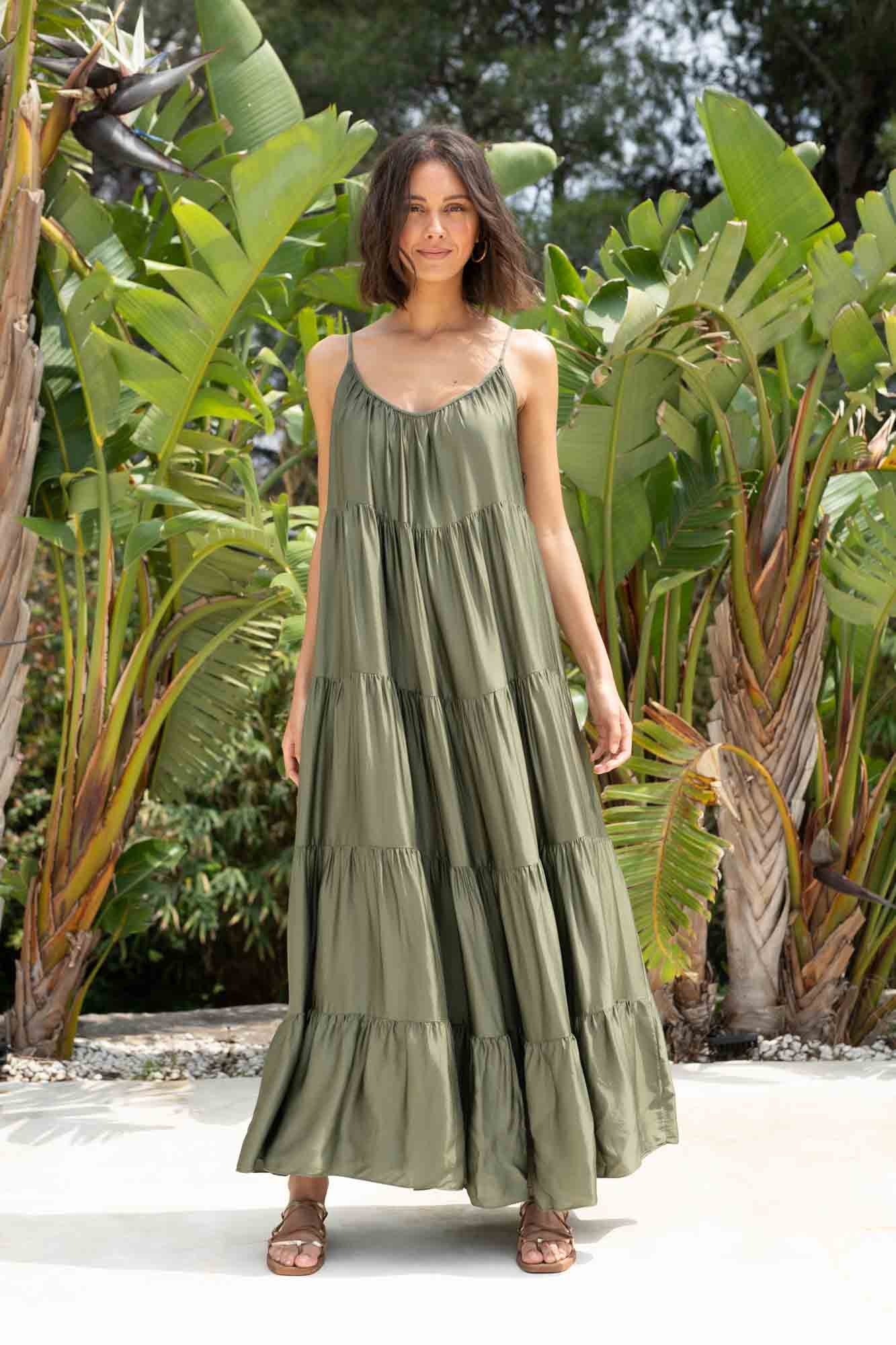ROBE LONGUE VOLANT GABRIELLA KAKI