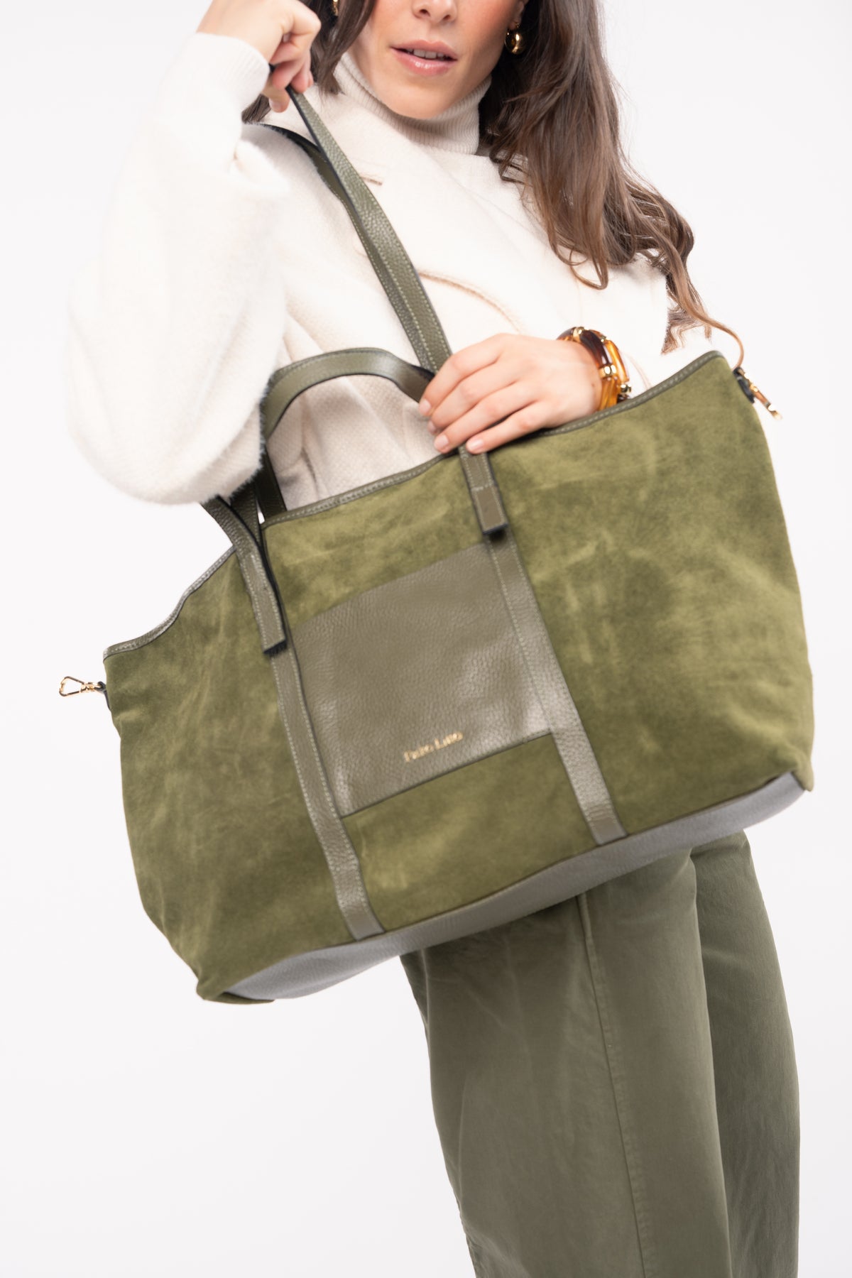 SAC CABAS EN CUIR KAKI ÉLISABETH