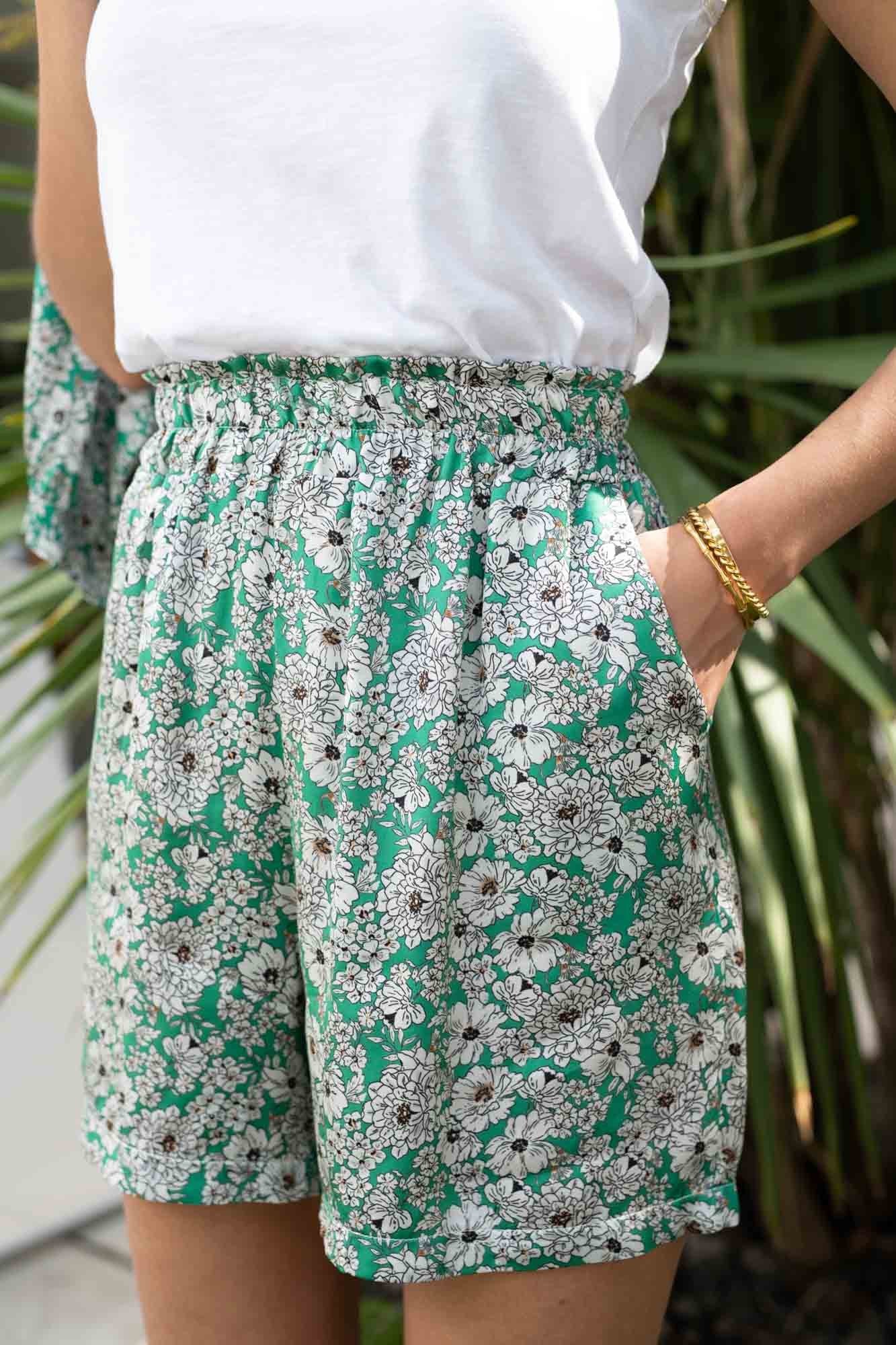 TROPICAL GREEN FLORAL EDEN SHORTS