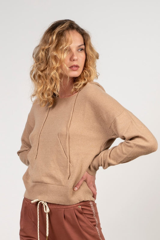 SWEAT CAPUCHE MAILLE CAMEL