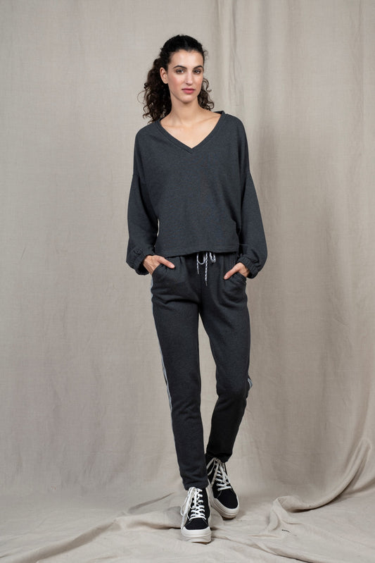 SWEATSHIRT CHINÉ OVER COL V ANTHRACITE