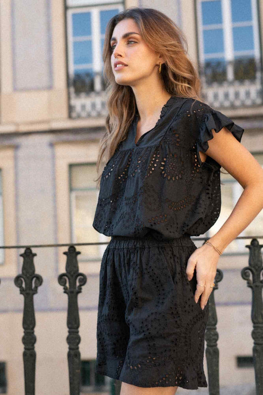 BLACK EMBROIDERED ALFONSO SHORTS